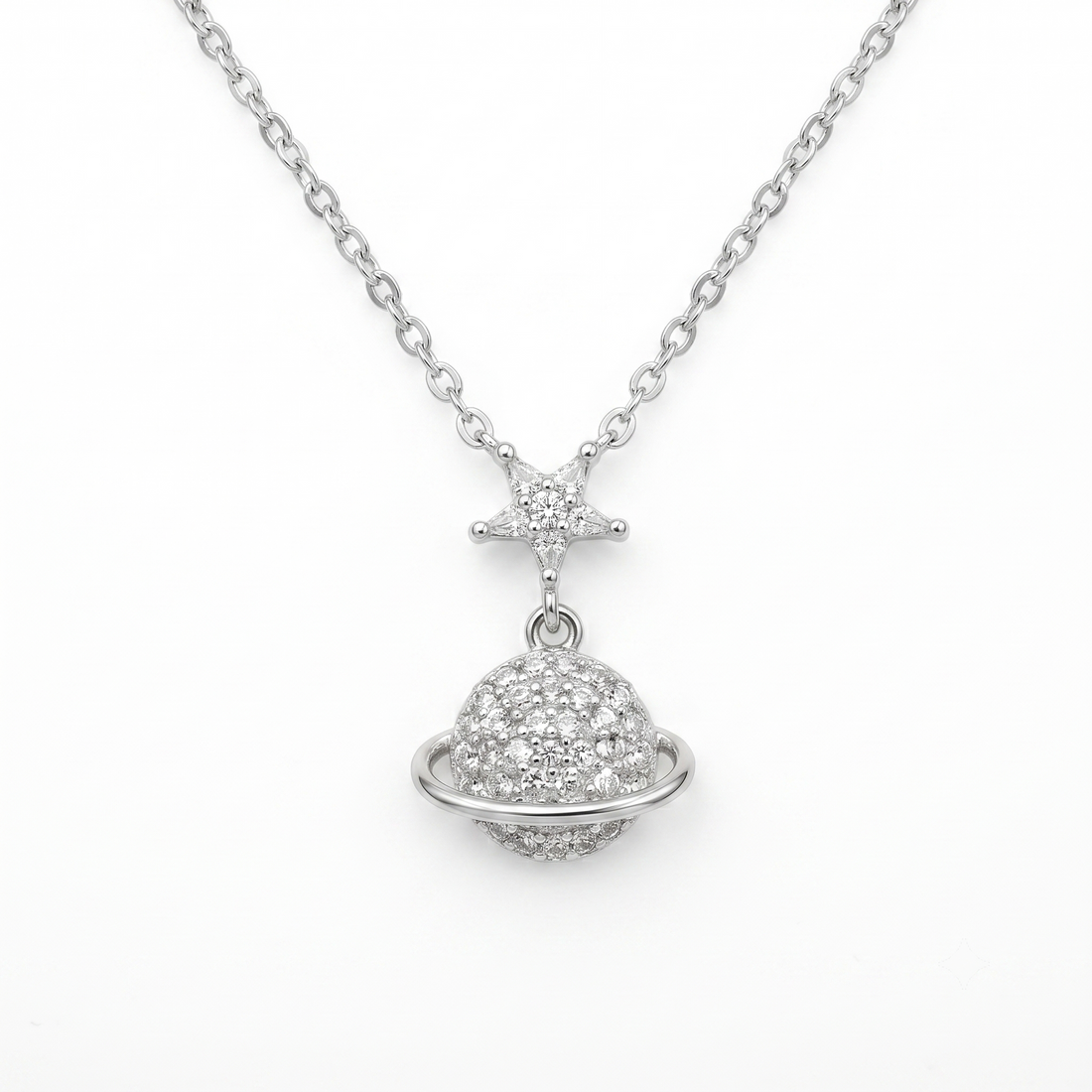 Silvme Planet & Star Pendant Necklace, crafted in 925 sterling silver for women, refined silver accessory