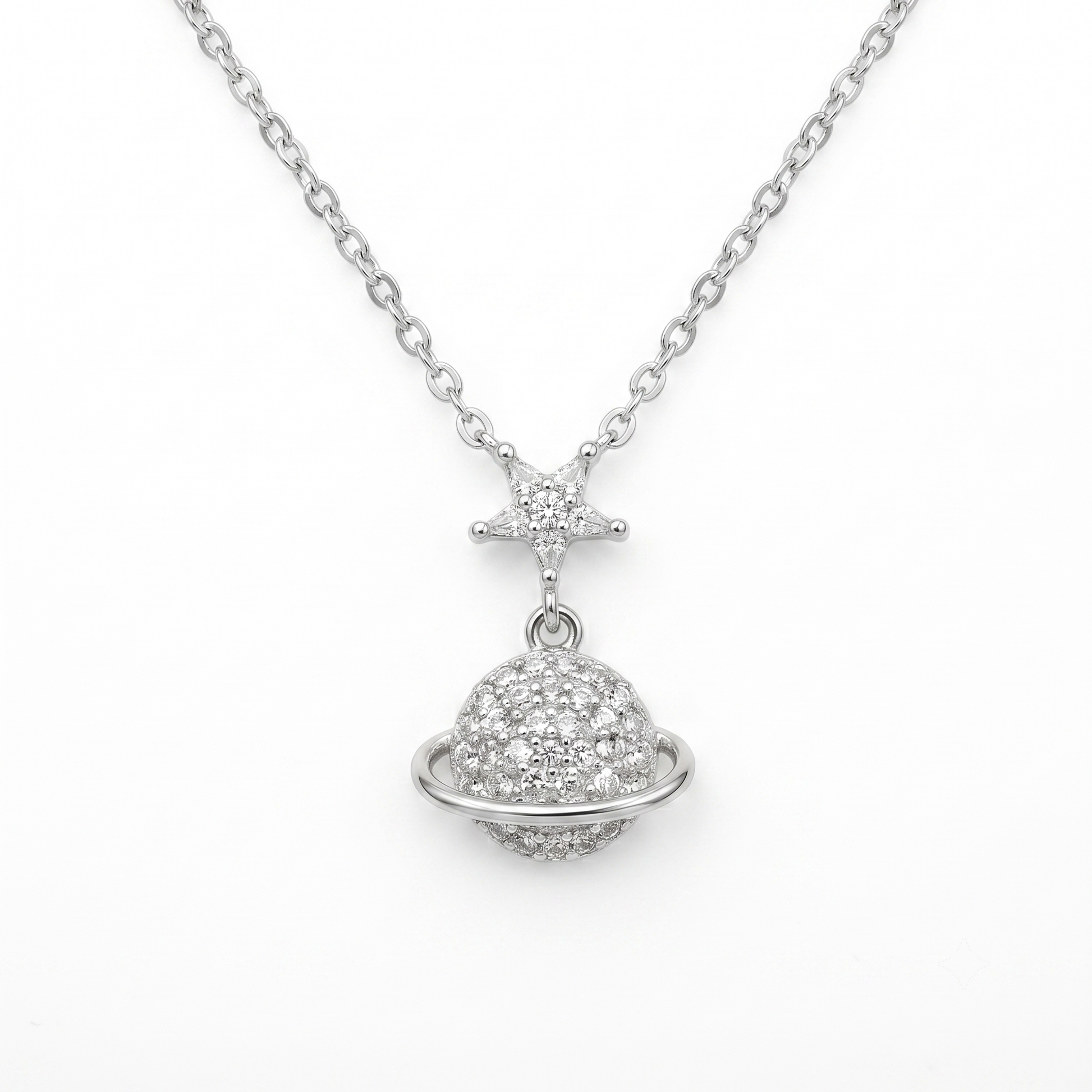 Silvme Planet & Star Pendant Necklace, crafted in 925 sterling silver for women, refined silver accessory