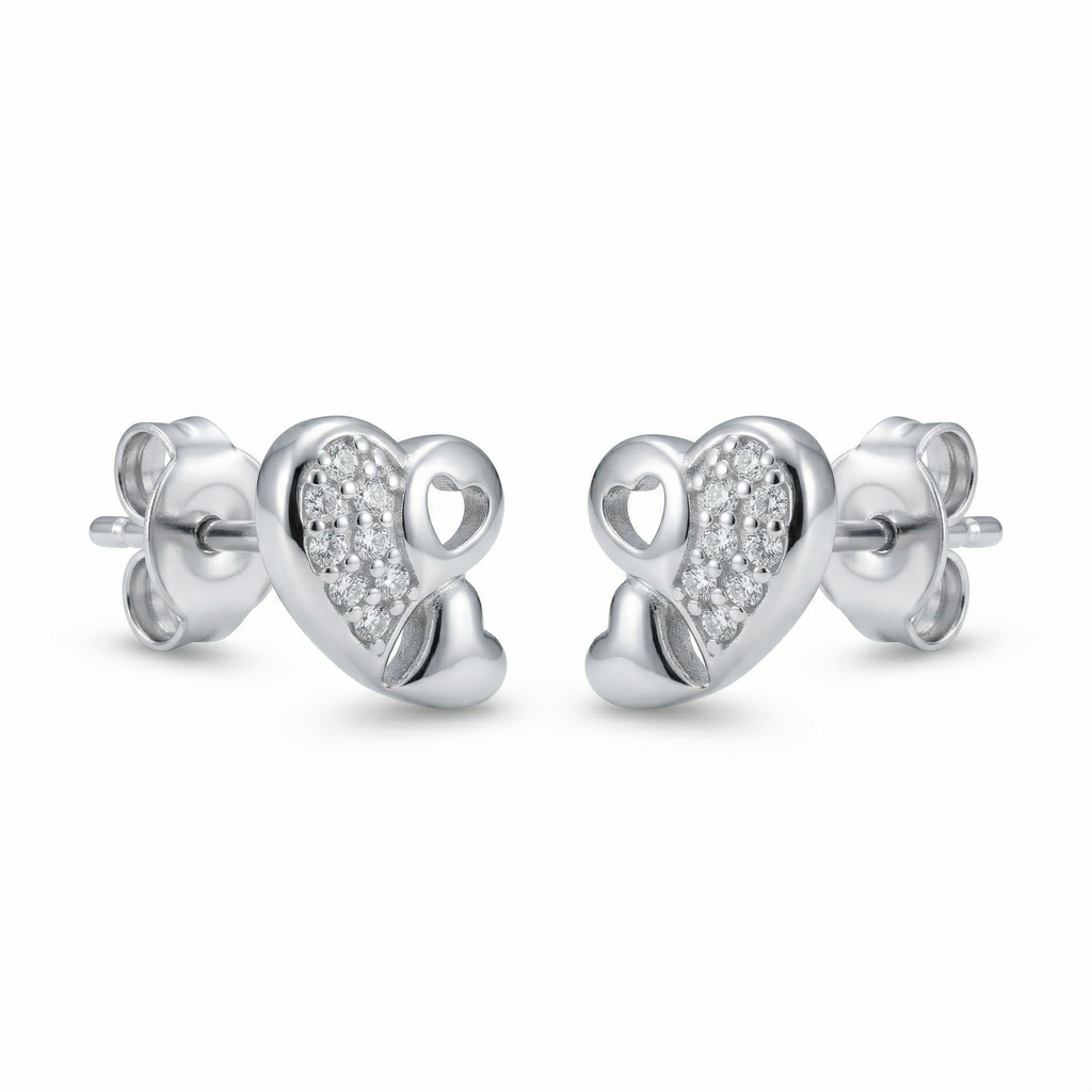 Silvme Pure 925 Sterling Silver Double Heart Earring for Women & Girls