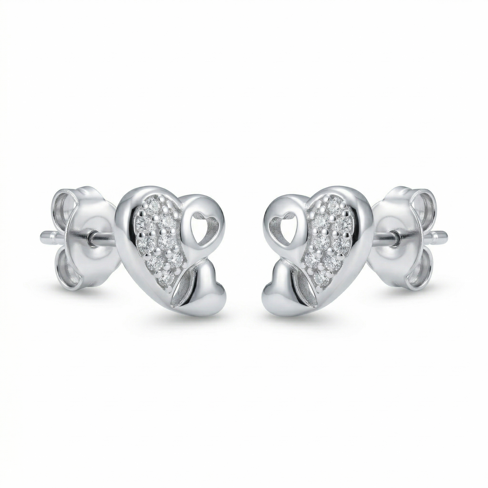 Double-Heart Stud Earrings, additional product view 3