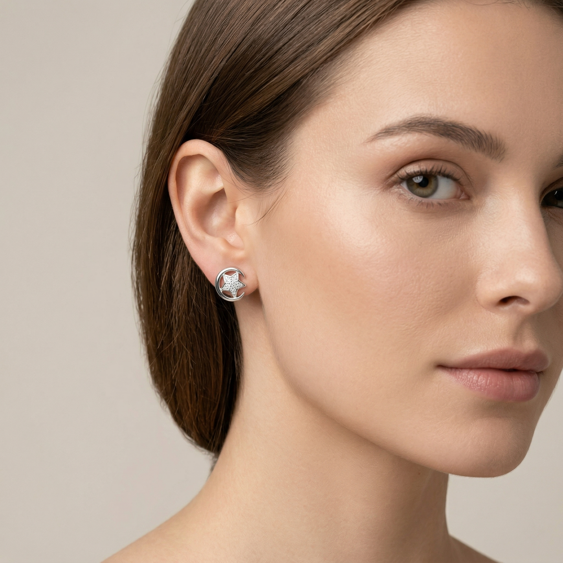 Star & Crescent Moon PavÃ© Stone-Set Stud Earrings, additional product view 4