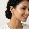 Green Round Stone-Set Stud Earrings, close-up detail, view 5