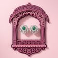 Green Oval Halo Stone-Set Stud Earrings, additional product view 3