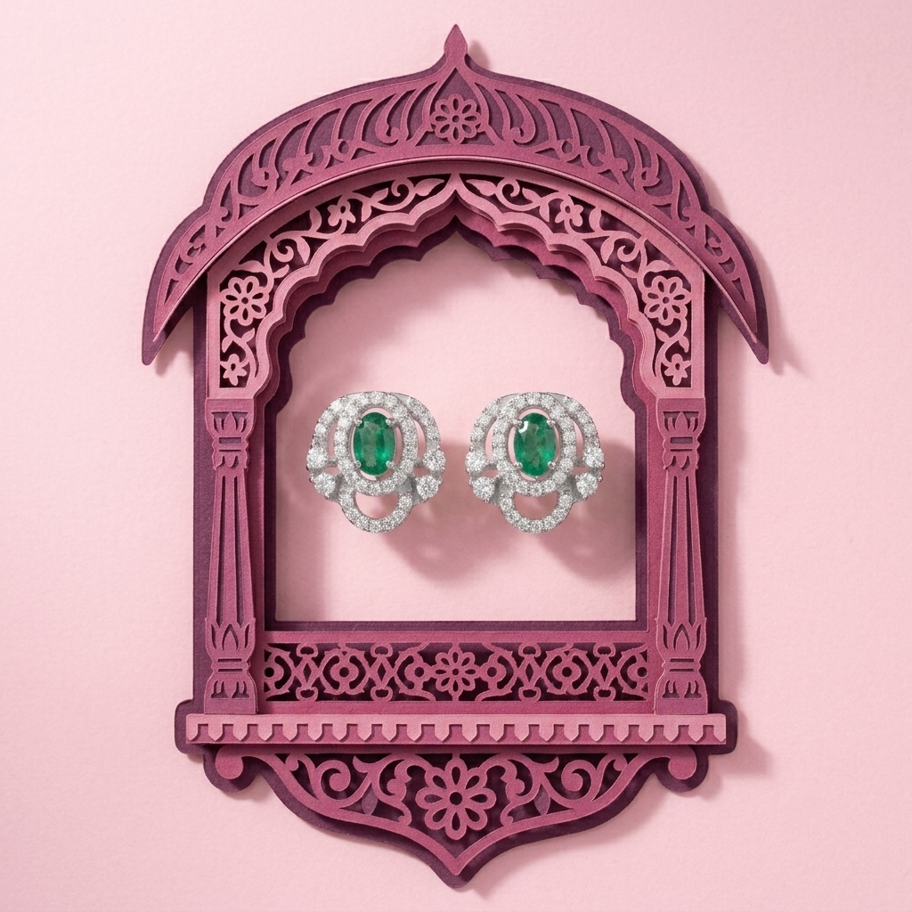 Green Oval Halo Stone-Set Stud Earrings, additional product view 3