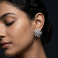 Petal Lattice Stone-Set Solitaire Round Stud Earrings, additional product view 5