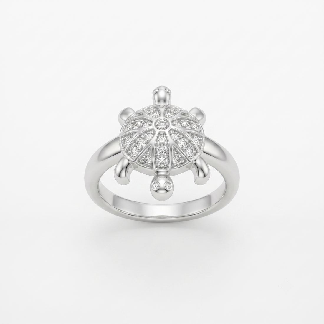 Silvme sunburst turtle 925 sterling silver ring for women with sunburst-lined shell with a stone-set centre