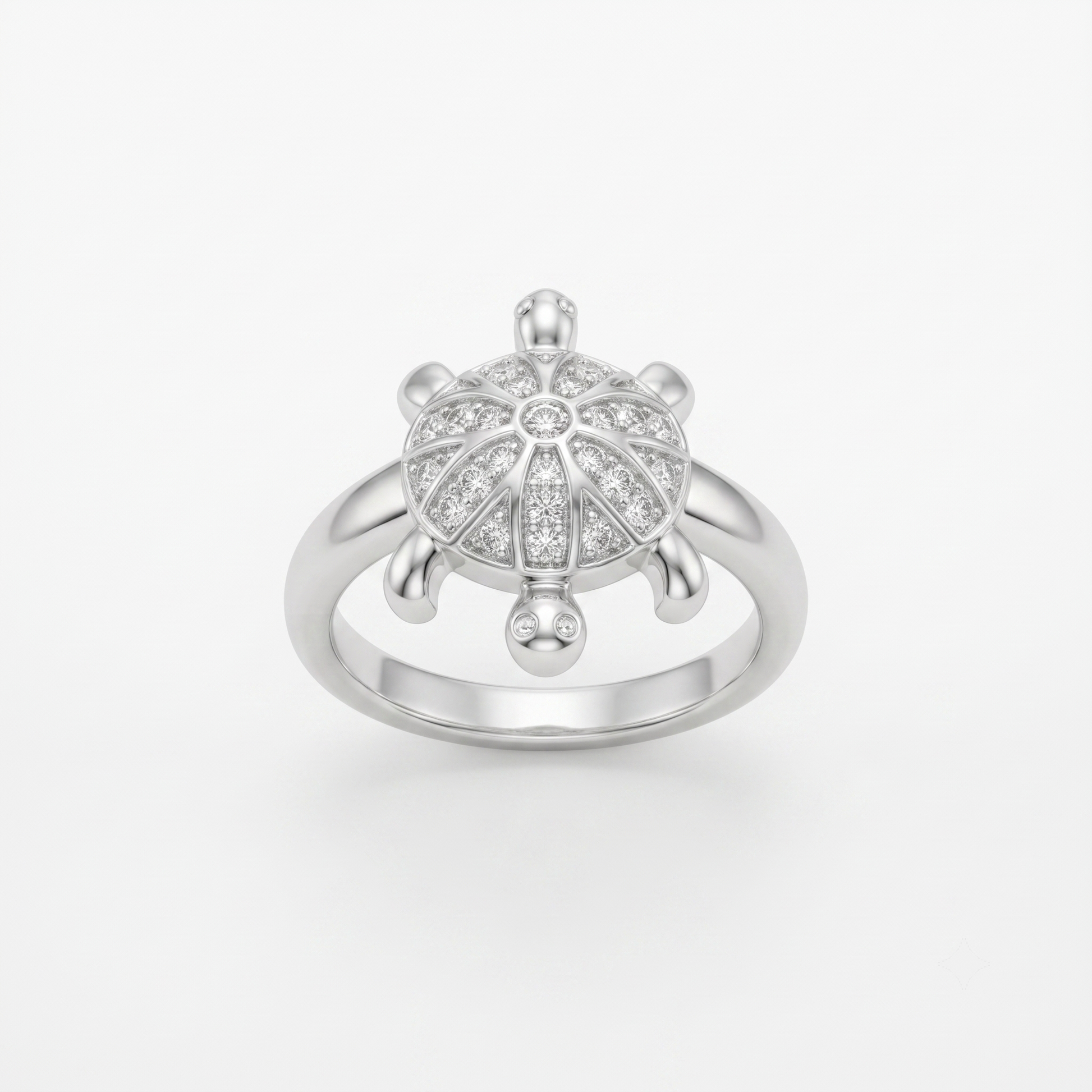 Silvme sunburst turtle 925 sterling silver ring for women with sunburst-lined shell with a stone-set centre
