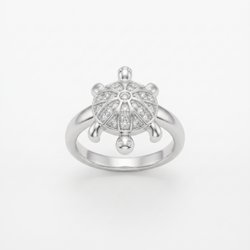 Silvme sunburst turtle 925 sterling silver ring for women with sunburst-lined shell with a stone-set centre