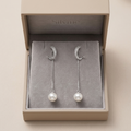 Green-Accent Curved Pearl-Look Accent Drop Earrings, additional product view 6
