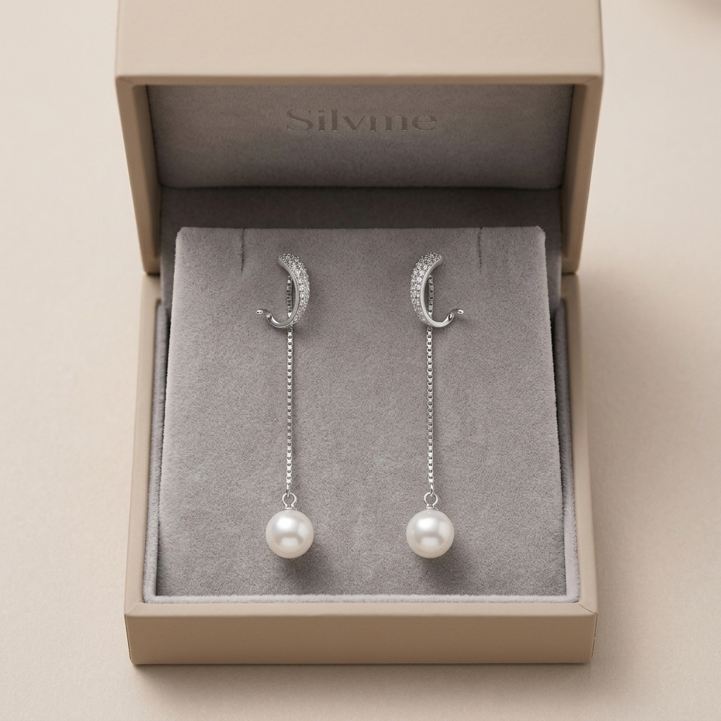 Green-Accent Curved Pearl-Look Accent Drop Earrings, additional product view 6