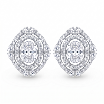 Double Halo Oval Stone-Set Solitaire Stud Earrings, front product view