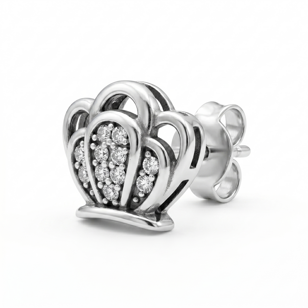 Silvme Pure 925 Sterling Silver Crown-Shaped Pavé CZ Stud Earrings for Women