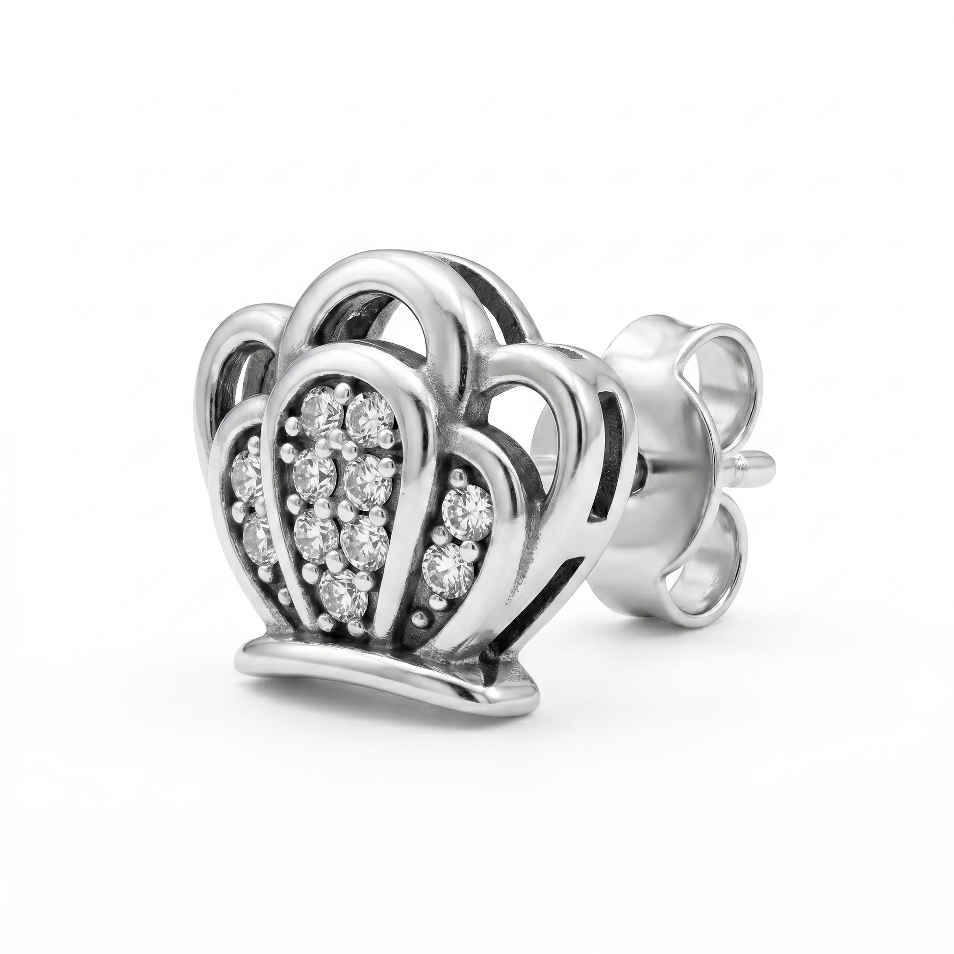 Crown-Shaped PavÃ© Stone-Set Stud Earrings, alternate angle