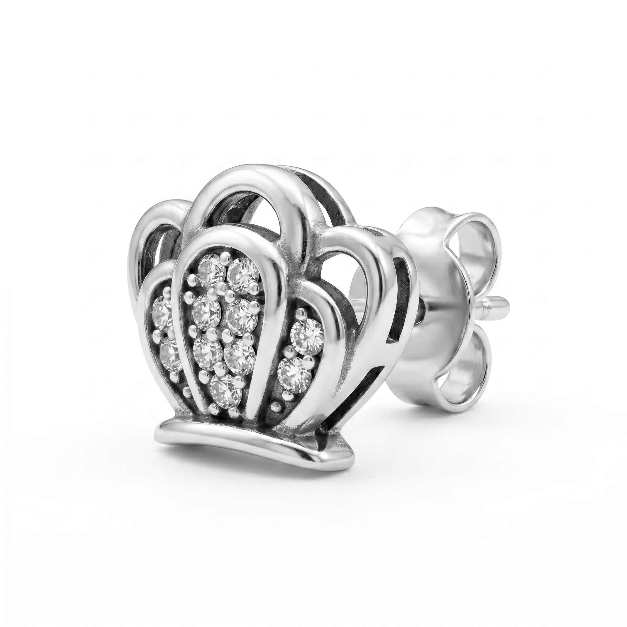 Silvme Pure 925 Sterling Silver Crown-Shaped Pavé CZ Stud Earrings for Women