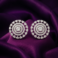 Round Double-Halo Stone-Set Stud Earrings, additional product view 6