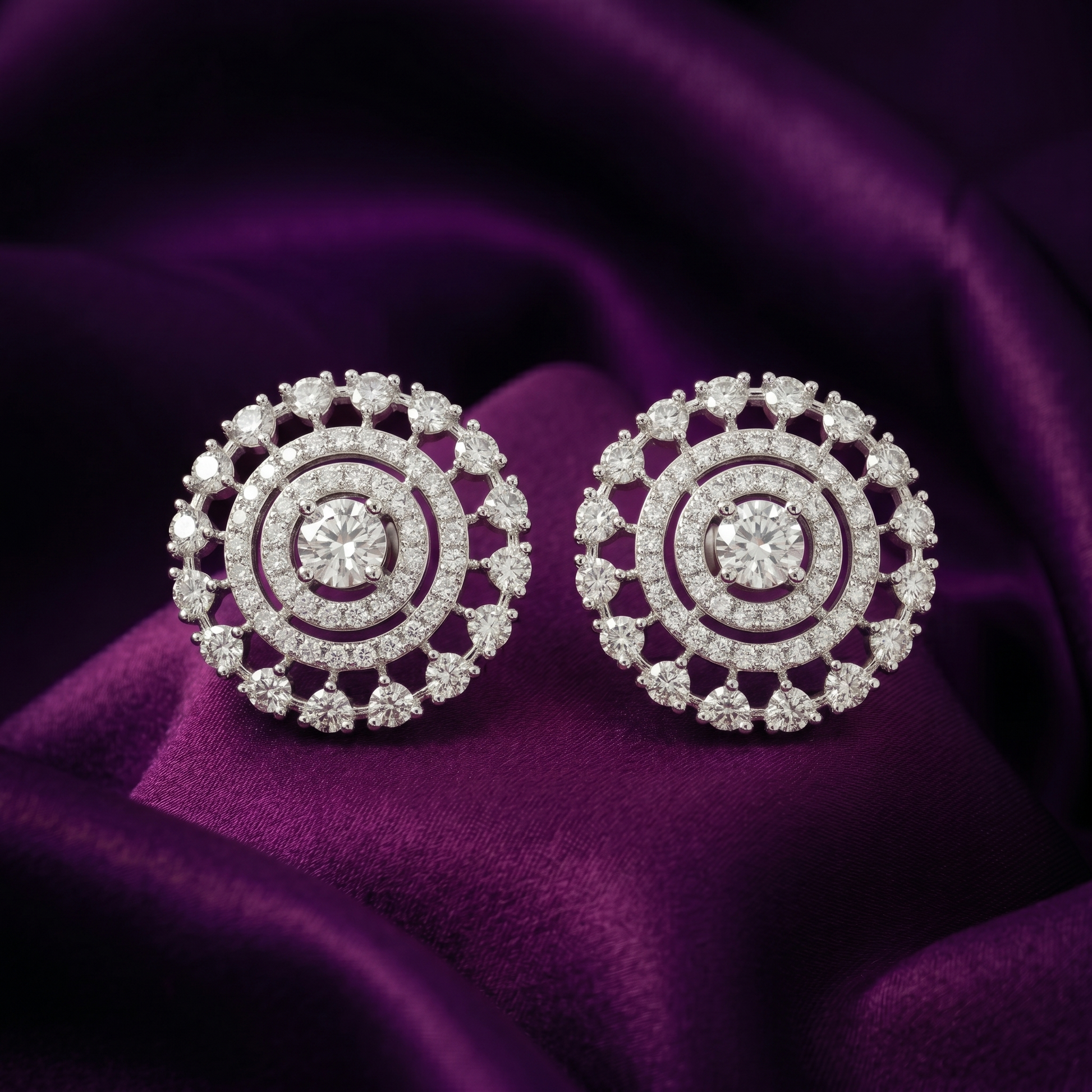 Round Double-Halo Stone-Set Stud Earrings, additional product view 6