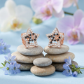 Rose-Gold-Tone Star Stud Earrings with Dark Accents, additional product view 3