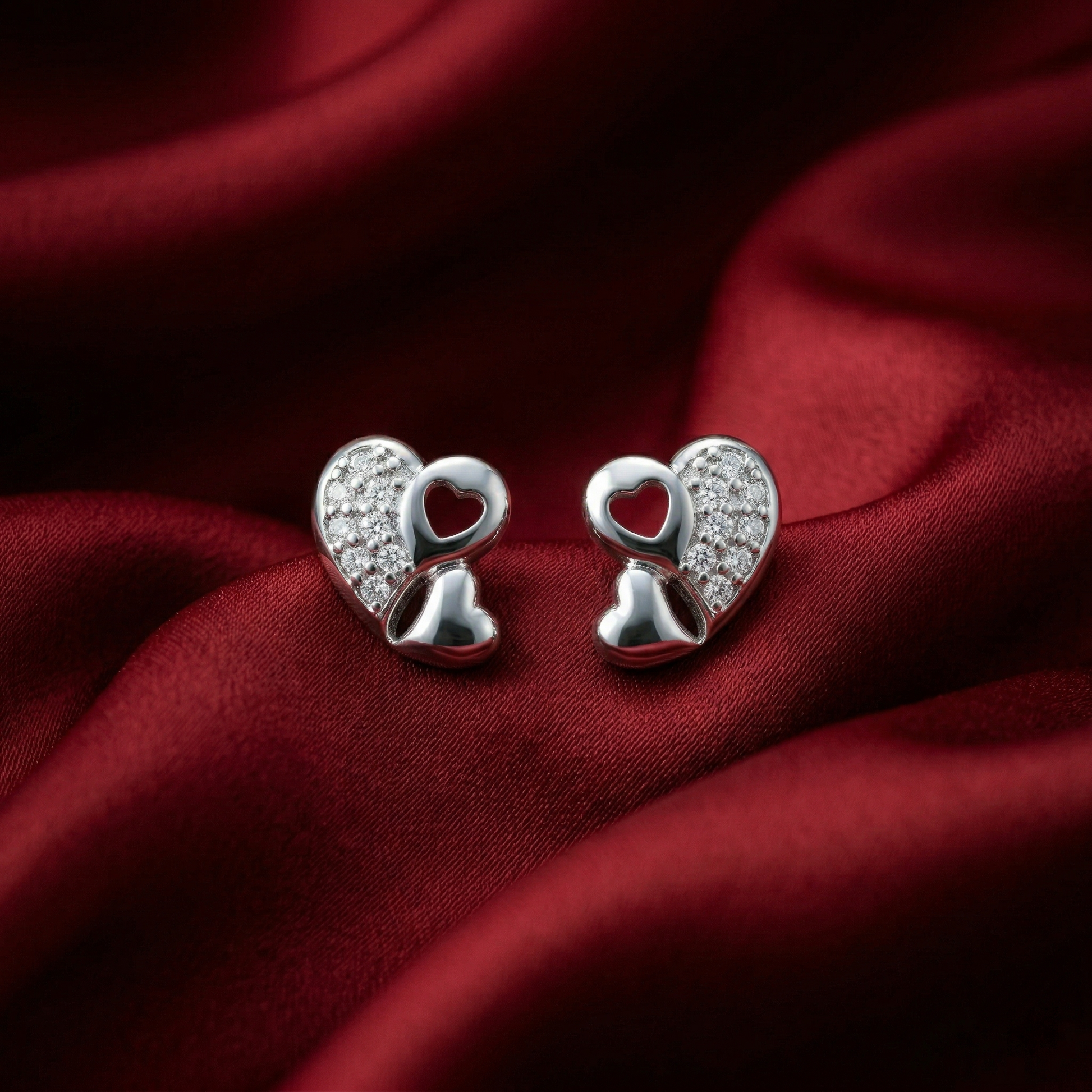 Double-Heart Stud Earrings, additional product view 4