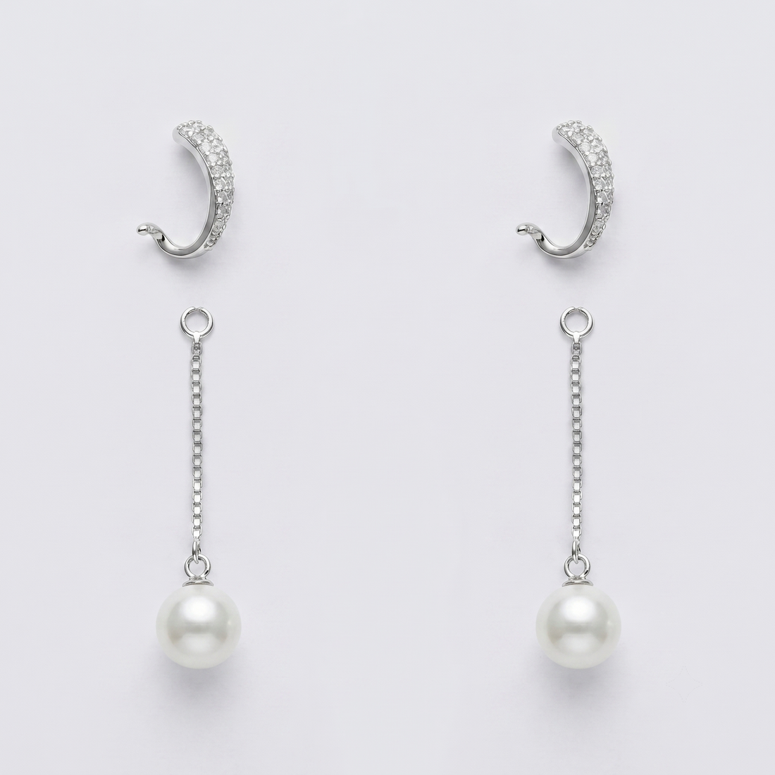 Silvme Leaf Feather CZ Pearl Chain Drop Earrings accented with sparkling cubic zirconia, crafted in 925 sterling silver for women