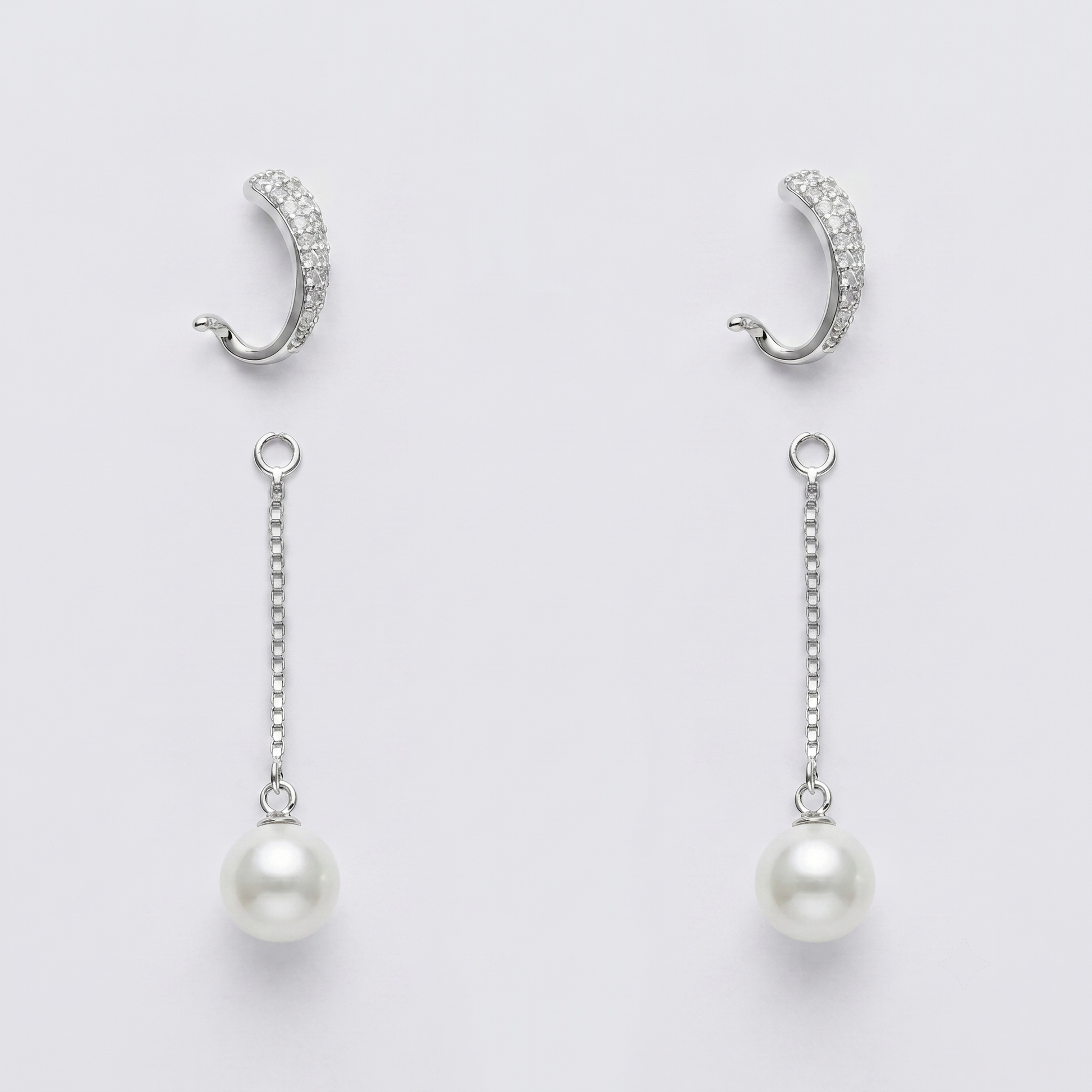 Green-Accent Curved Pearl-Look Accent Drop Earrings, alternate angle