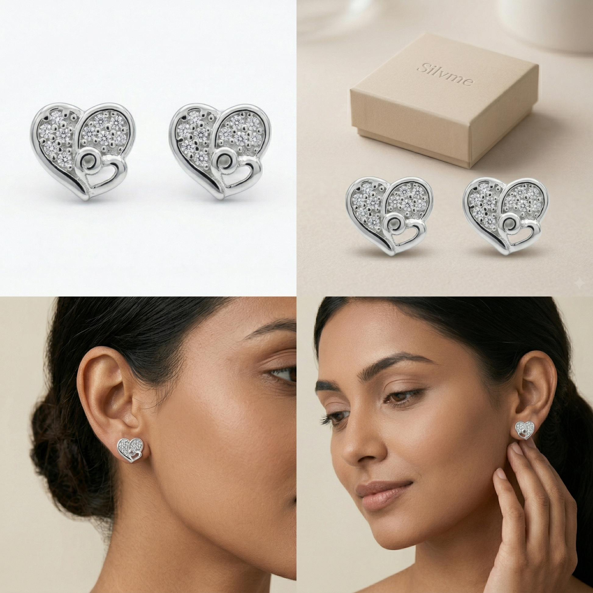 Entwined Double-Heart Stone-Set Stud Earrings, additional product view 5