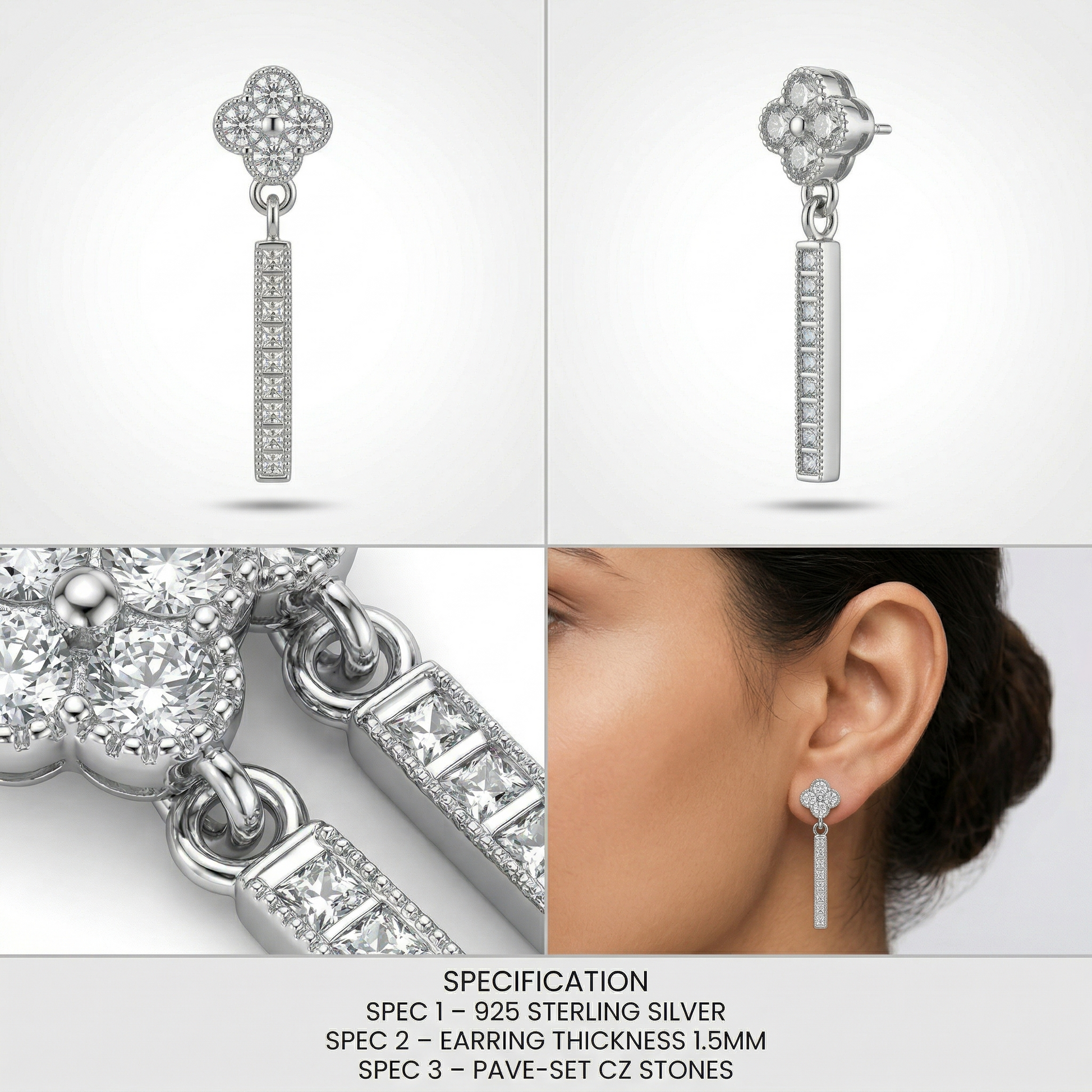 Floral Baguette Drop Earrings, additional product view 6