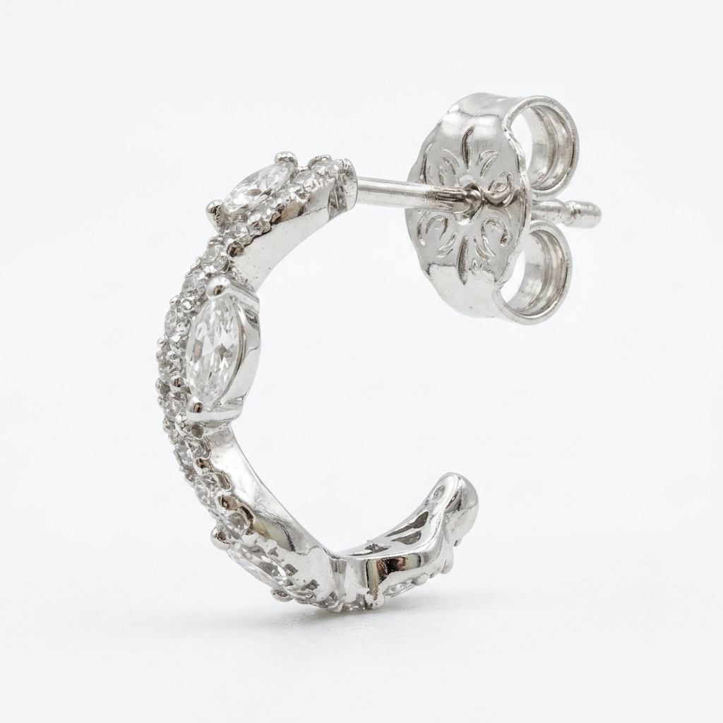 Curved Leaf Stone-Set Stud Earrings, alternate angle