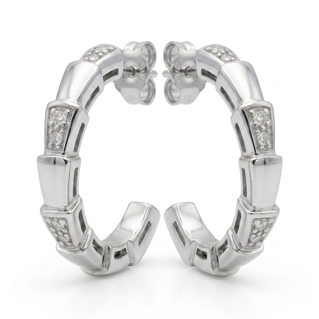 Engraved Segmented Half-Hoop Stud Earrings, front product view