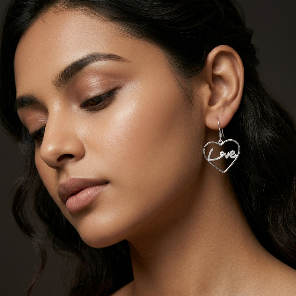 Love Script Heart Drop Earrings, additional product view 4