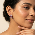 Pink Baguette Floral-Frame Stud Earrings, additional product view 5