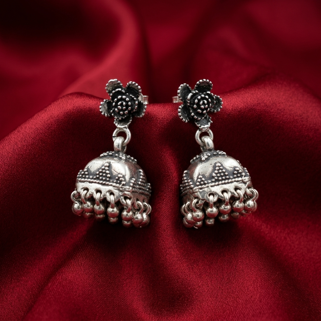 Traditional Oxidised Jhumka Earrings, additional product view 3