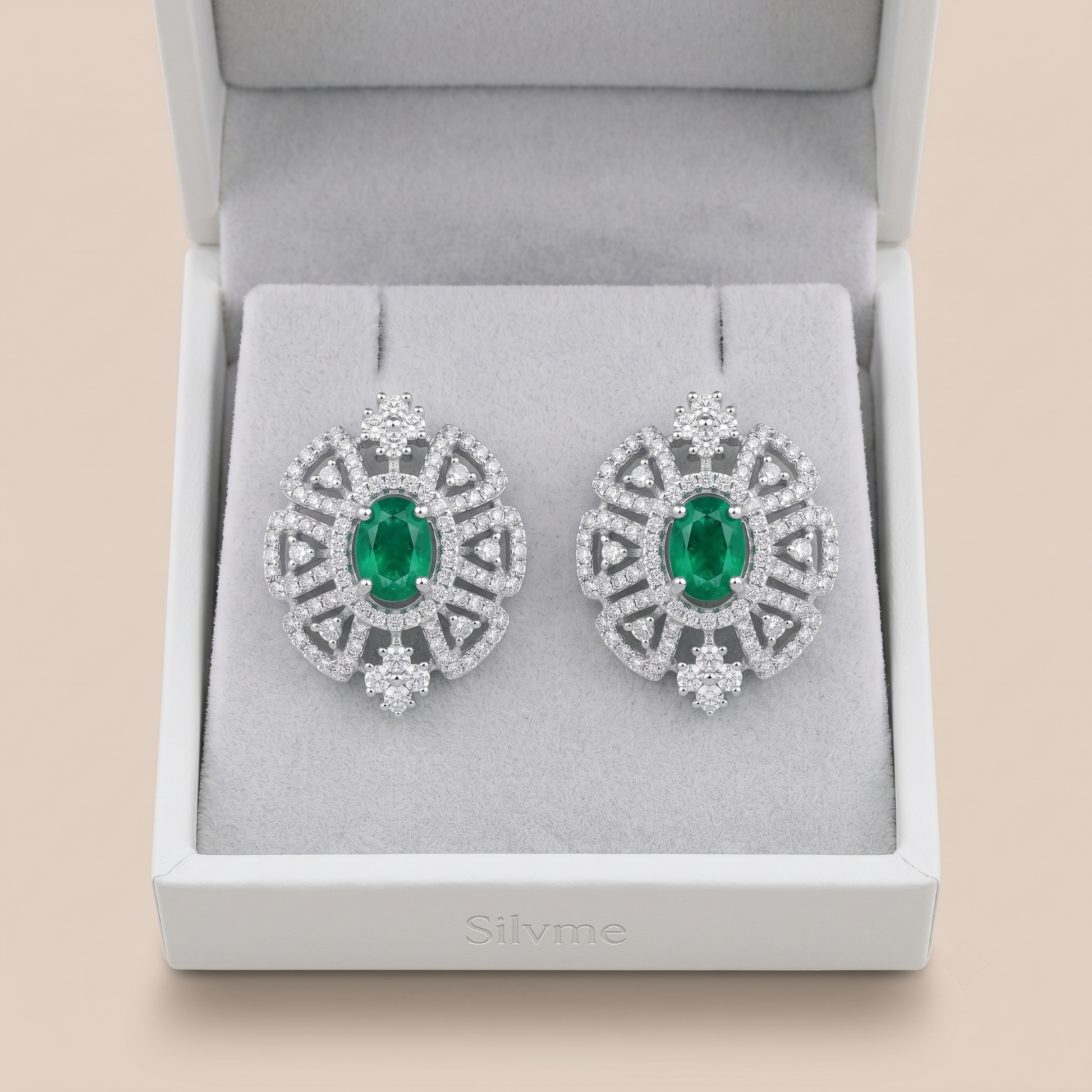 Green Round Stone-Set Stud Earrings, additional product view 8