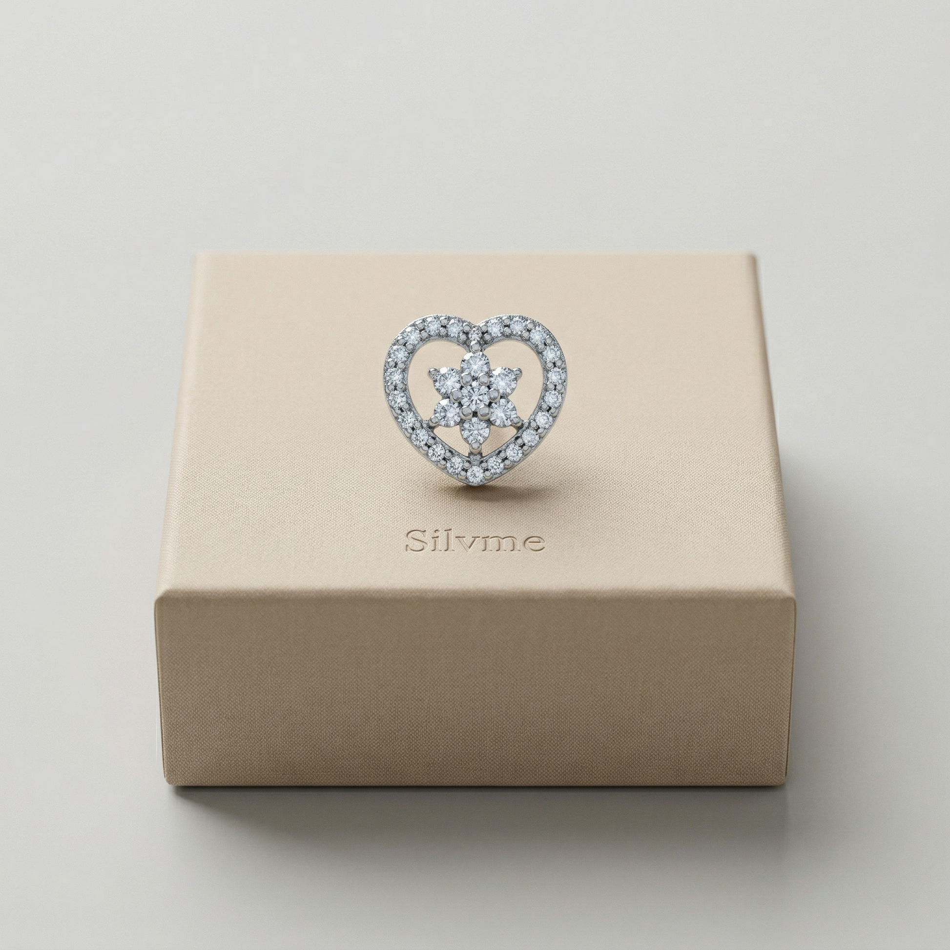 Heart-Shaped PavÃ© Flower Stone-Set Stud Earrings, additional product view 3
