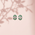 Green Oval Floral Cluster Stud Earrings, additional product view 8