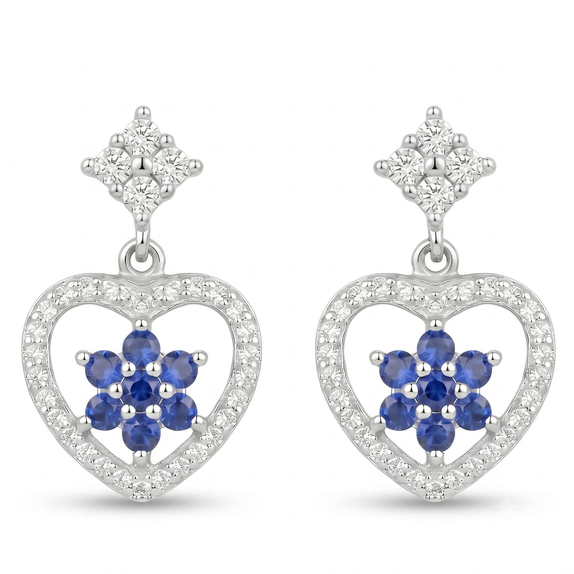 Blue Heart Stone-Set Drop Earrings, front product view