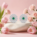 Green Round Sunburst Stud Earrings, additional product view 7