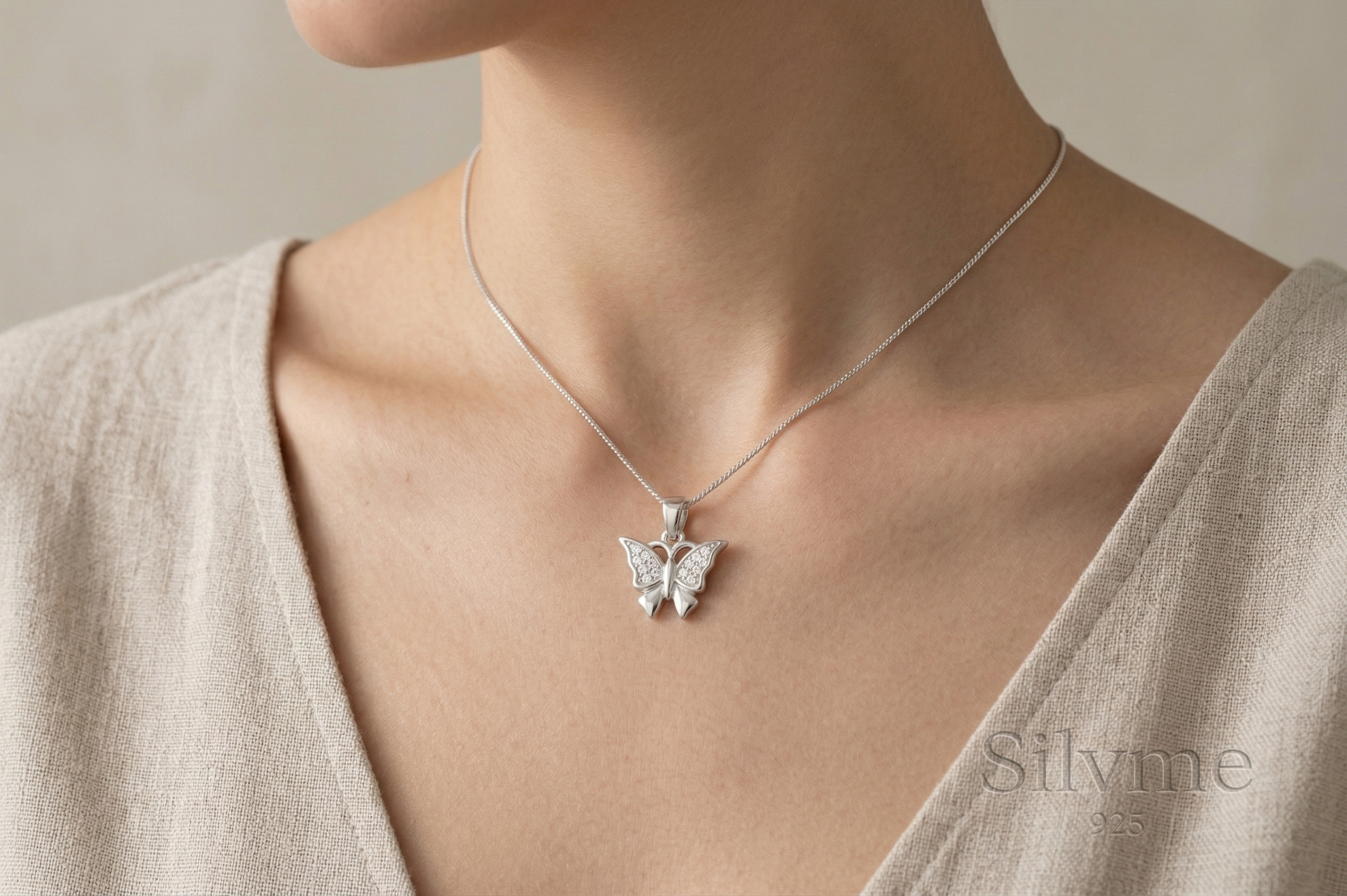 Silvme Pure 925 Sterling Silver Butterfly Wings Pendant for Women & Girls
