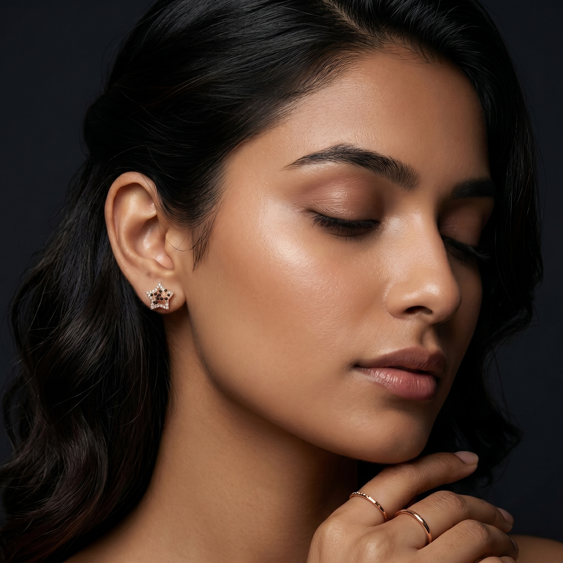 Rose-Gold-Tone Star Stud Earrings with Dark Accents, additional product view 6