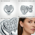 Nested Double-Heart Stone-Set Stud Earrings, close-up detail