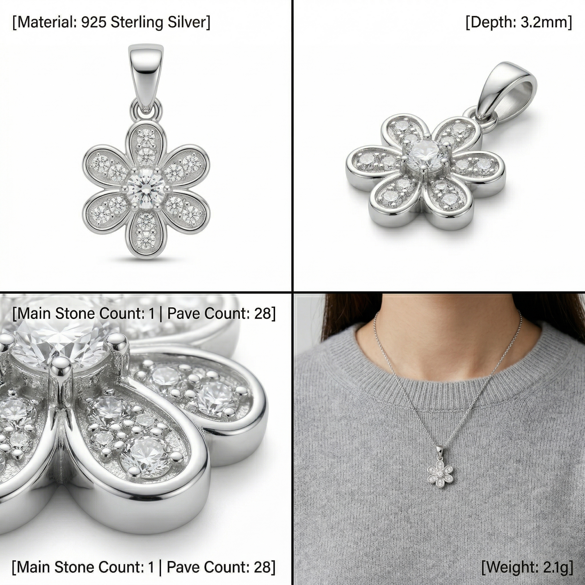 A giftable 925 sterling silver silver pendant â€“ the Silvme Bloom Pendant, refined silver accessory