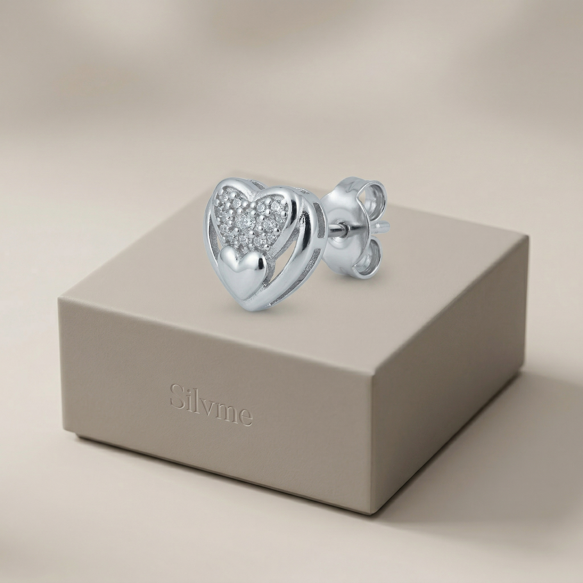 Nested Double-Heart Stone-Set Stud Earrings, additional product view 4