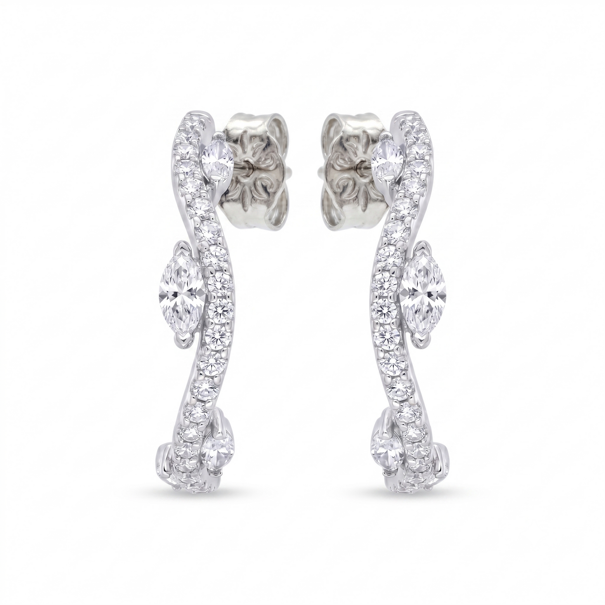 Curved Leaf Stone-Set Stud Earrings, front product view