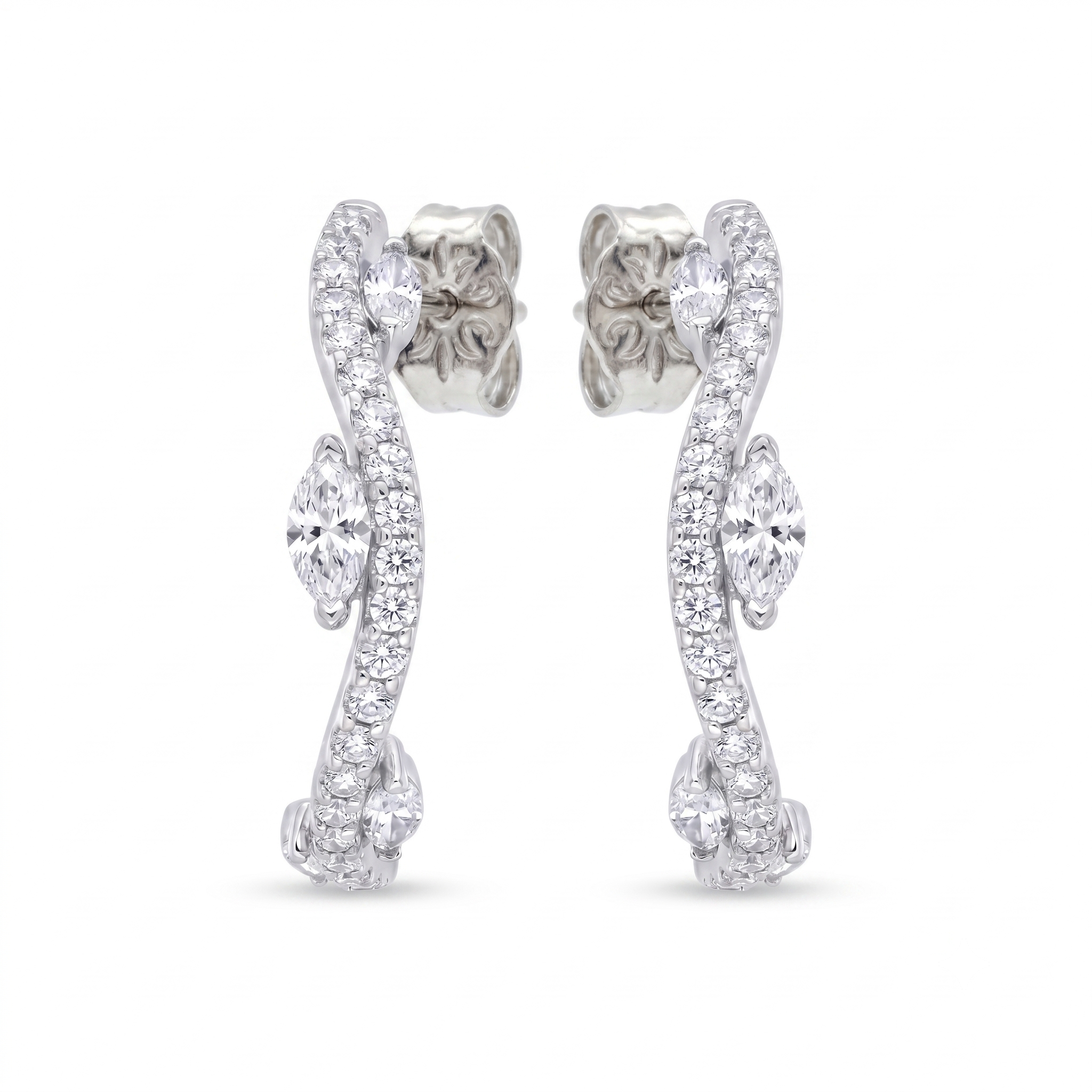 Silvme Pure 925 Sterling Silver CZ Pave Huggie Hoop Earrings for Women & Girls