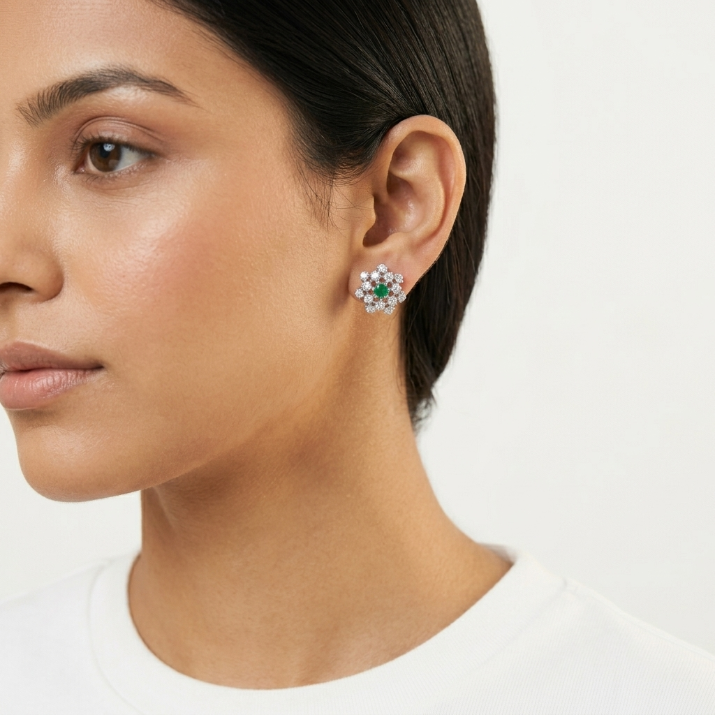 Green Floral Halo Stud Earrings, additional product view 6