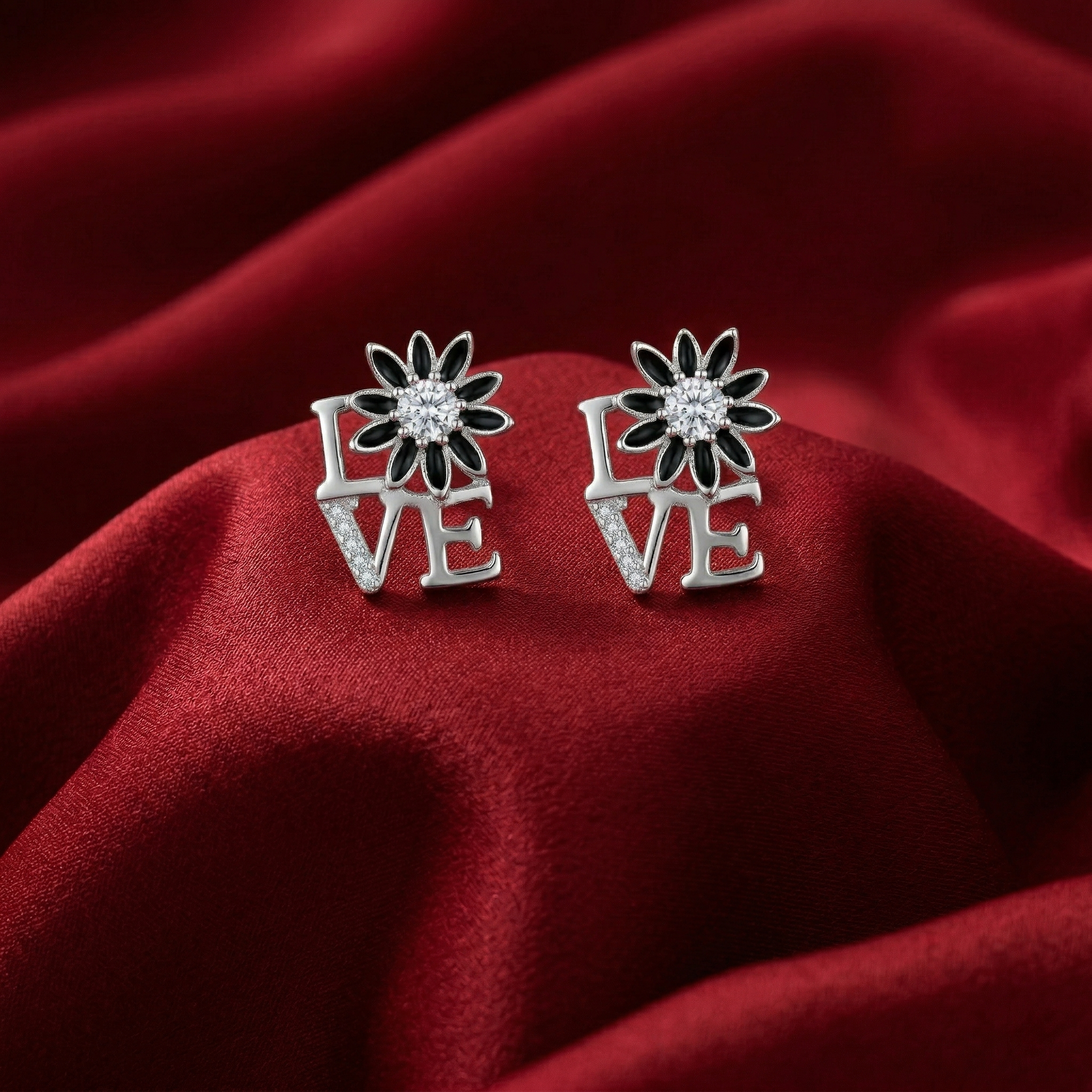 LOVE Script Daisy Stone-Set Stud Earrings, additional product view 3