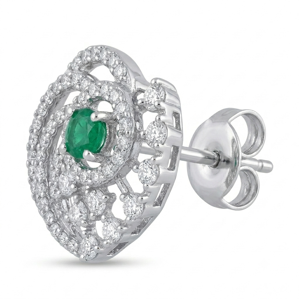 Green Spiral Floral Stud Earrings, alternate angle
