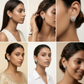 Round Double-Halo Stone-Set Stud Earrings, close-up detail