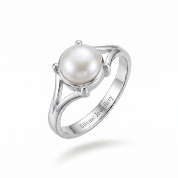 Silvme 925 Sterling Silver Pearl Statement Solitaire Ring for Women