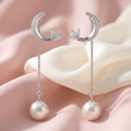 Crescent Moon Stone-Set Pearl-Look Accent Drop Earrings, additional product view 8