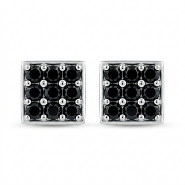 Black Square Cluster Stud Earrings, front product view